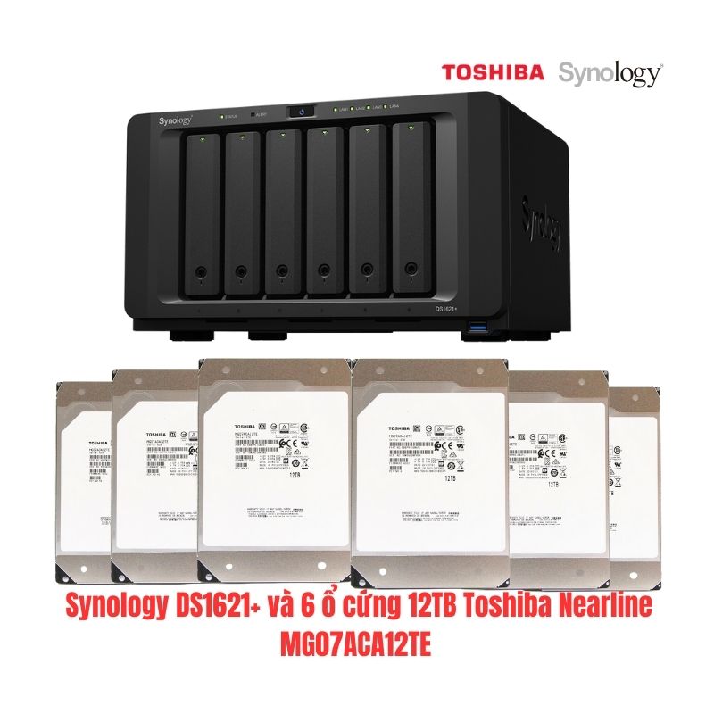 Combo NAS Synology DS1621+ và 6 ổ cứng 12TB Toshiba Nearline MG07ACA12TE. Cho người dùng doanh nghiệp