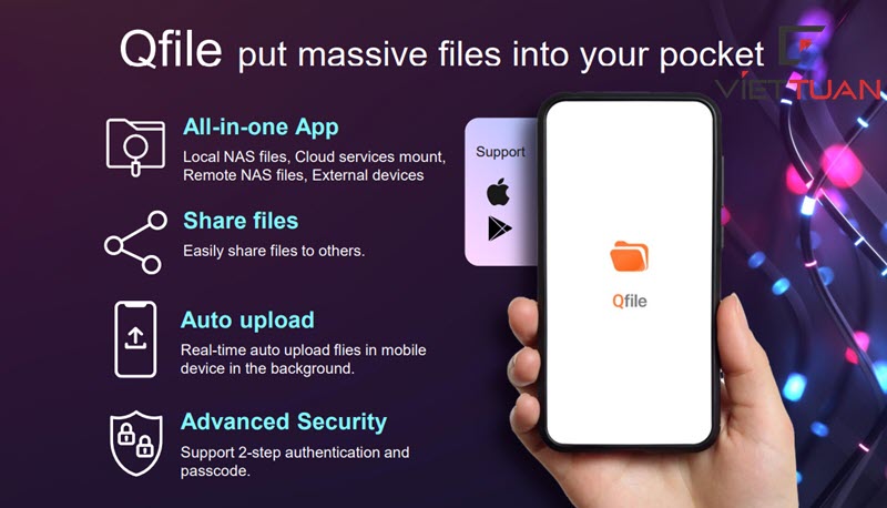 QNAP TS-233 là thiết bị lưu trữ NAS 2 bay được nhắm với môi trường cá nhân/gia đình/doanh nghiệp quy mô nhỏ. Với thiết kế nhỏ gọn, màu trắng trang nhã, hoạt động êm ái. TS-233 mang đến cho bạn khả năng lưu trữ dữ liệu tập trung, sao lưu,chia sẻ như một đám mây cá nhân. Bên cạnh đó QNAP cung cấp các ứng dụng gia tăng hiệu xuất làm việc từ xa cho doanh nghiệp, và ứng dụng giải trí đa phương tiện cho cá nhân/gia đình. Hình ảnh Thiết bị lưu trữ NAS QNAP TS-233 và 02 ổ cứng Seagate Ironwolf 4TB Thiết kế tối giản trang nhã TS-233 mang màu trắng chủ đạo, thiết kế nhỏ gọn và mỏng. Phù hợp đặt ở bất cứ vị trí nào dù là bàn làm việc hay trong ngôi nhà của bạn. Việc lắp đặt cũng được QNAP tính toán để người dùng lần đầu cũng có thể thao tác mà không cần tô vít. QNAP TS-233 với thiết kế nhỏ gọn, tinh tế. TS-233 được trang bị hệ điều hành QTS 5, gồm các ứng dụng cho gia đình/doanh nghiệp Ứng dụng doanh nghiêp: File Station: công cụ quản lý tệp trong QTS, giúp người dùng truy cập trực quan nội dung thư mục được lưu trữ. Hybrid Backup Sync 3.0 (HSB 3.0): ứng dụng sao lưu, đồng bộ, khôi phục giữ liệu lên đám mây hoặc NAS khác với chiến lược 3-2-1. Qsync: đồng bộ hóa giữ liệu giữa NAS và các thiết bị được liên kết như máy tính, laptop, thiết bị di động. QuFirewall: ứng dụng tường lửa tích hợp trên NAS, bảo vệ giữ liệu bằng cách cho phép/từ chối địa chỉ IP truy cập trái phép. Ứng dụng giải trí đa phương tiện: Plex Media Server: tạo server lưu trữ phim, video, ảnh, nhạc của riêng mình và phát chúng lên các thiết bị khác nhau như tivi, laptop, máy tính, thiết bị di động. Photo Station: lưu trữ ảnh trên đám mây riêng với dung lượng lớn. Music Station: lưu trữ nhạc có độ phân giải cao và dễ dàng phát lại trên các thiết bị. Thông số phần cứng QNAP TS-233 Thông số phần cứng QNAP TS-233 Tham khảo thêm Video Unbox sản phẩm QNAP TS-233 Kích thước QNAP TS-233 và ký hiệu chỉ dẫn Ứng dụng QNAP TS-233 quản lý file dữ liệu ứng dụng QVR Elite của QNAP TS-233 cho hệ thống camera giám sát Ứng dụng QNAP TS-233 làm Media Server