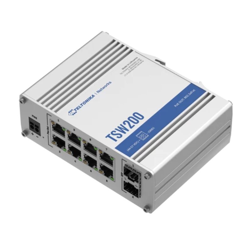 Teltonika TSW200, Switch PoE công nghiệp 8 cổng GbE, 2 cổng SFP